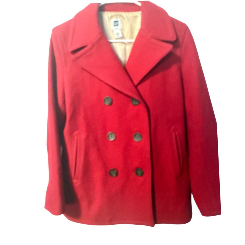 Gap Pea Coat Women Small Red Double Breasted Wool Blend